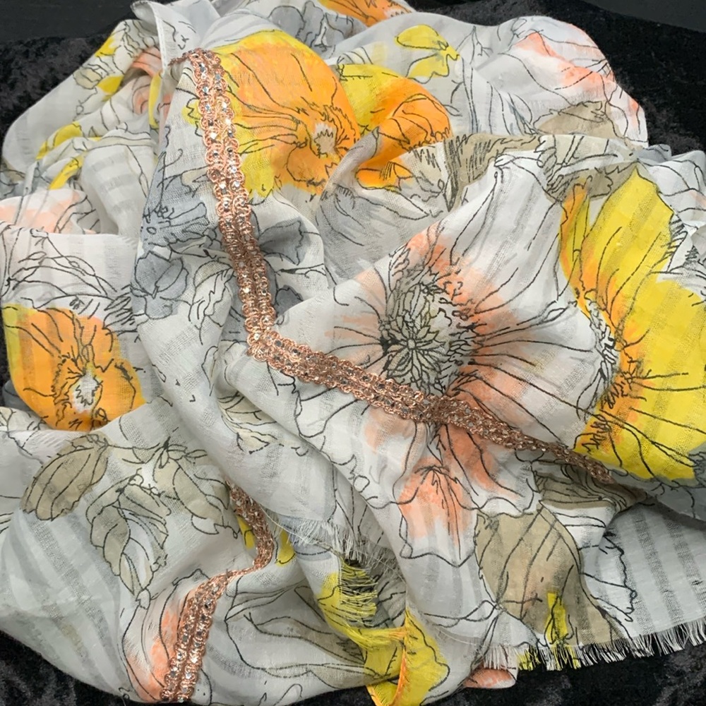 Grey & peach, floral scarf